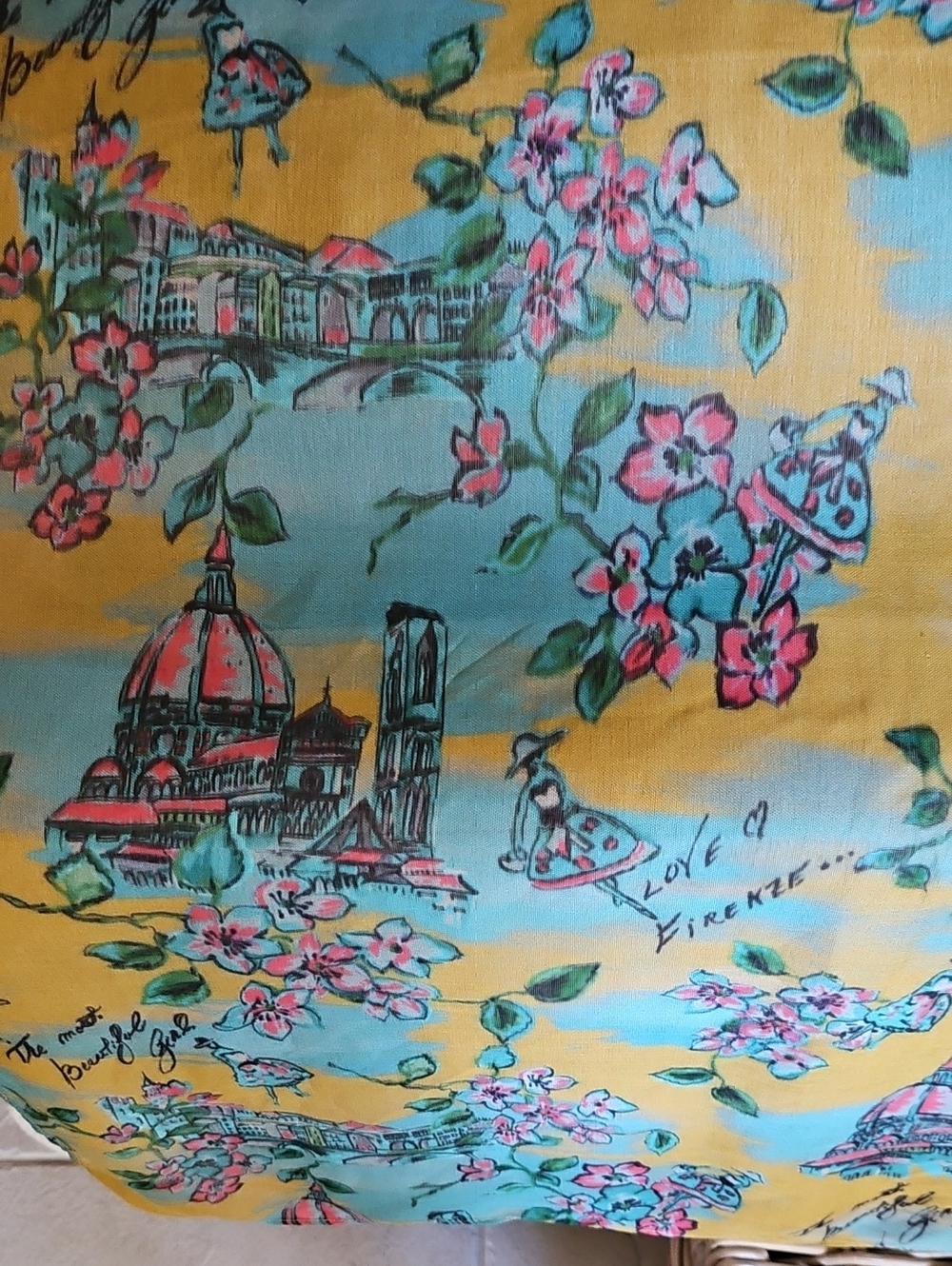 Patricia Nash Yellow & Aqua Floral Scarf with Cityscape Print - Picture 3 of 4